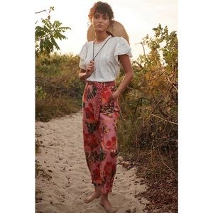 Anthropologie Farm Rio Esperanza Tie Waist Floral Pink Multi Pants Small